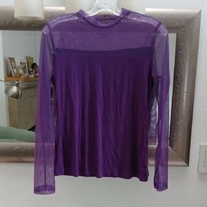 Purple Sheer Long Sleeve Blouse